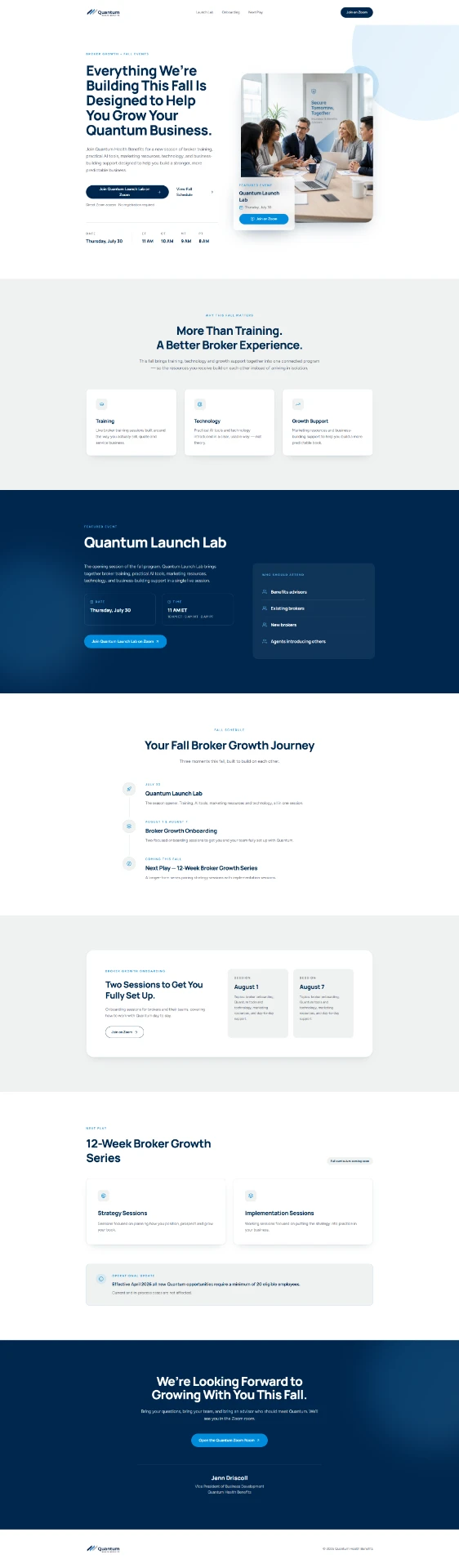 Quantum Launch Lab and fall broker events landing page